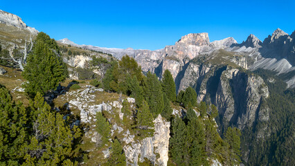 Aerial view of Italian mountains in Dolomites