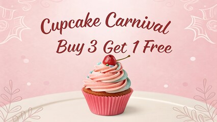 Cup cake sale poster design with some cupcakes and a soft pink background 