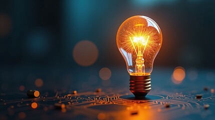 A glowing light bulb sits atop a circuit board
