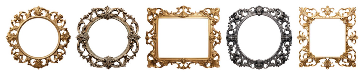 PNG Ornate vintage decorative frames, element set on transparent background