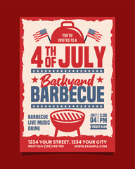 4th of July Backyard Barbecue  party vertical flyer, independence day bbq invitation poster vector template design