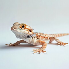 Obraz premium Beautiful image of an orange and white bearded dragon isolated on white background. Exotic animals. Cute, cute and colorful pets
