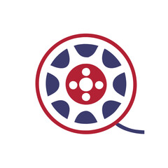 Film reel icon in red, white, and blue symbolizing USA  