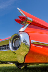Rear end of a red classic american car