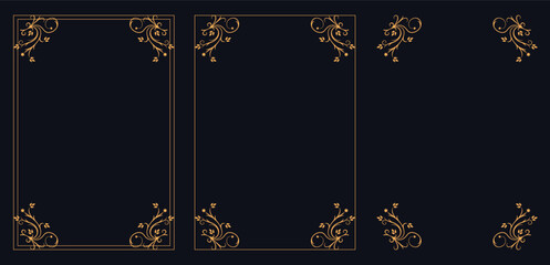 Obraz premium Corner frame, Set of vintage frames, wedding elegant ornamental borders,calligraphy in art deco style