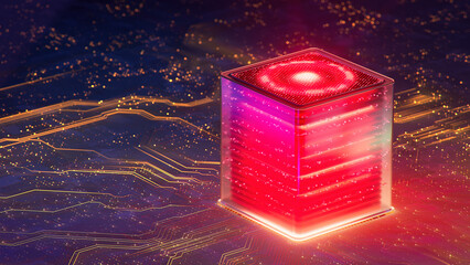 Artificial Intelligence Server Big Data storage Machine. Learning Algorithms. Cubes. Processes AI Optimization Digital Technology. 3d Illustration