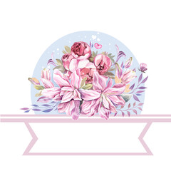 bouquet of pink lilies, wedding invitation