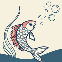 Single fish with bubbles vector