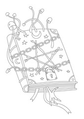 Coloring Page For Adults And Kids With A Magical Book