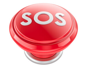 SOS red push button, 3D rendering isolated on transparent background
