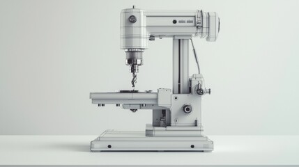 Fototapeta premium Detailed illustration of a milling machine set on a clean workbench in a workshop