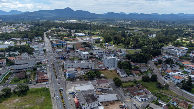 Fototapeta Aerial view on a sunny day of the city of Quatro Barras, located in the Metropolitan Region of Curitiba, capital of Parana, Brazil.