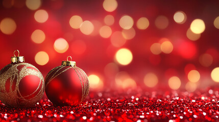 Fototapeta premium Red and gold holiday background with ornaments