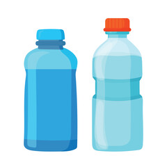 Plastic water bottle, Camping, Forest travel. Flat vector clipart, illustration with isolated background.