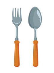 Camping fork and spoon, Forest travel. Flat vector clipart, illustration with isolated background.
