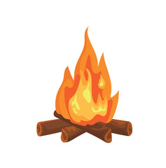 Bonfire, Camping, Forest travel. Flat vector clipart, illustration with isolated background.