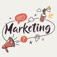 Vector creative illustration of marketing word lettering typogra