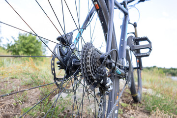 Close-Up of Bicycle Gear Cassette and Disc Brake System