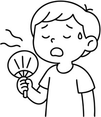 Obraz premium 더워서 부채질하는 여자 어린이 일러스트