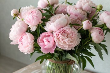 Fototapeta premium Beautiful bouquet of delicate pink peonies