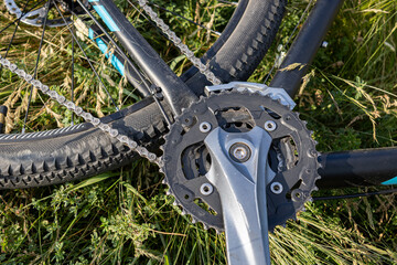 Close-Up of Front Derailleur and Chain on Mountain Bike