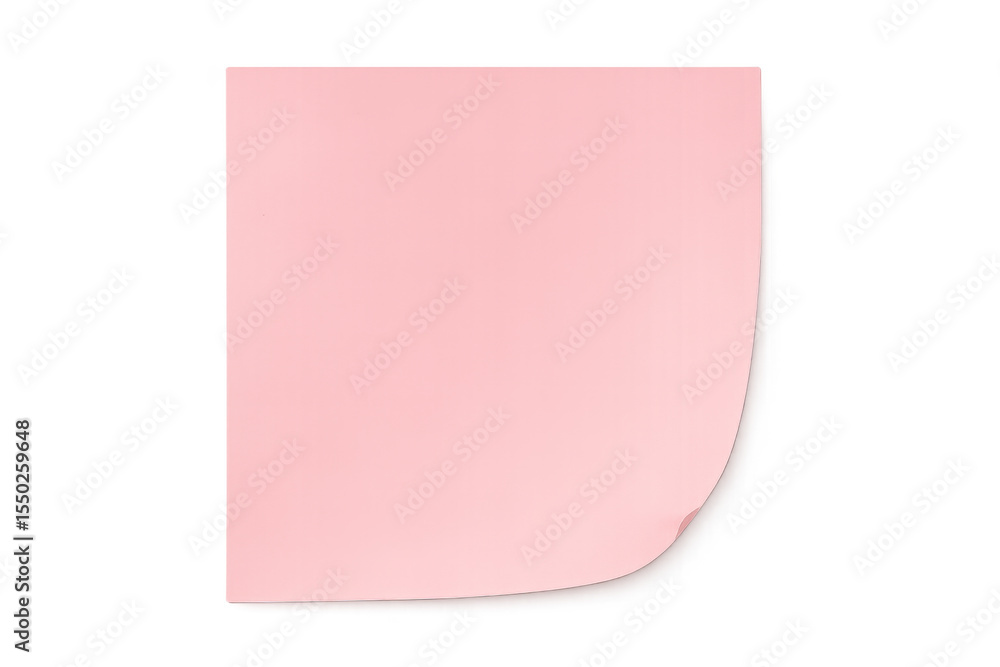 Poster crumpled pink sticky note with curled edge, floating against transparent background, perfect for per