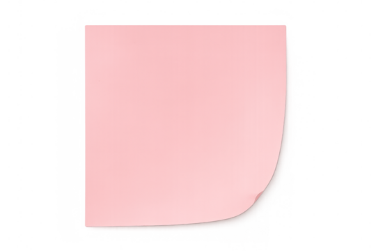 Crumpled pink sticky note with curled edge, floating against transparent background, perfect for personalized notes
