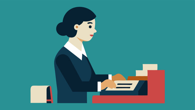 Courtroom Reporter An illustration of a court reporter typing on a stenotype machine capturing the proceedings while looking focused.