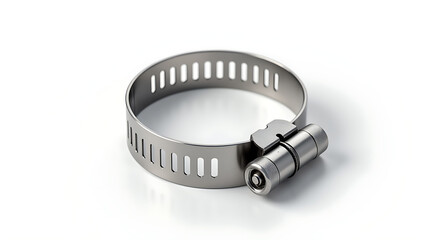 Stainless steel hose clamp with screw adjustment and open view isolated  