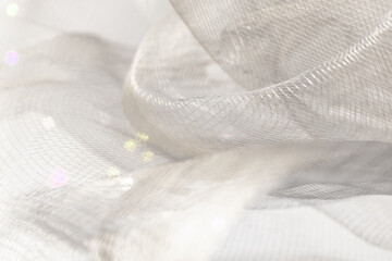 Translucent Mesh Fabric with Light Reflections – Abstract Close-Up of Draped Textile with Soft...