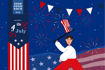 Proud Celebration of Independence Day with American Spirit and Fireworks