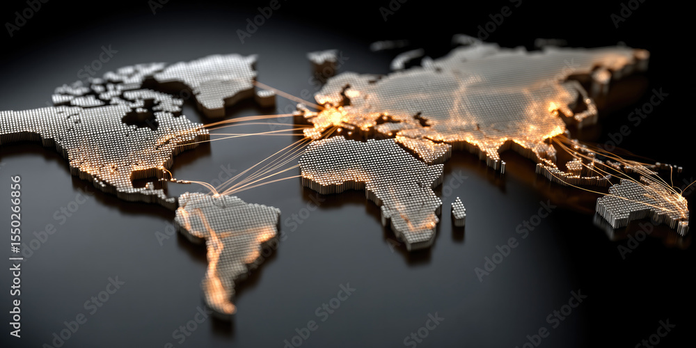 Poster Digital world map glowing network global connection technology data communication modern abstract