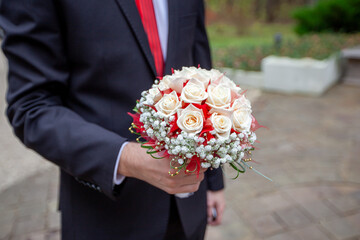Bride Groom Holding Wedding Bouquet