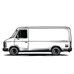Vector Cartoon Delivery Van Illustration in Black