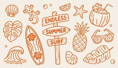 Hand drawn summer hawaii clipart set. Tropical doodles in naive style © Anna