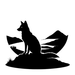 A fox sitting on a hill looking forward – isolated silhouette vector