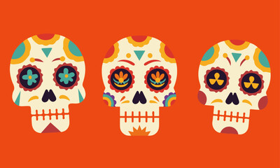 Decorated Sugar Skulls for Day of the Dead, These calaveras are representative of the Day of the Dead  tradition.