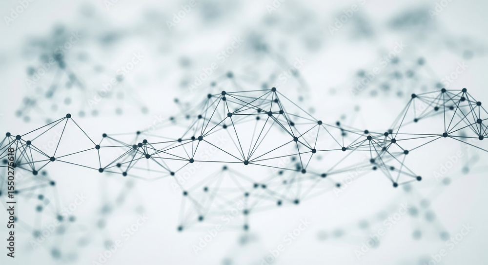 Aufkleber Abstract image of interconnected nodes and lines, creating a network structure symbolizing connection, communication, and global network