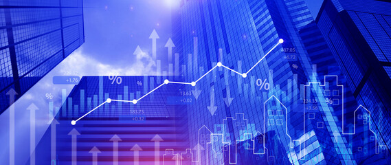 Stock market business and exchange financial growth graph. Business chart data graph diagram, business trading graph investment growth, global trend arrow up and down.