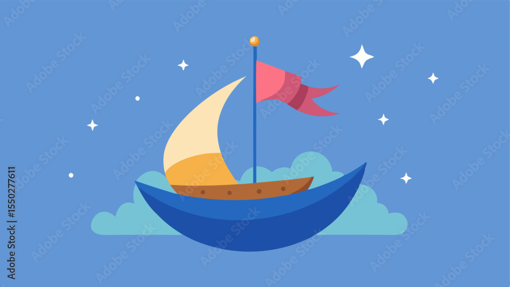 Aufkleber dreamlike fun a small roundbottomed rowboat with a simple design dwarfed by a gigantic colorful sail