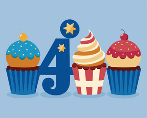 4th of July Cupcake Set, Patriotic Desserts and Sweets Graphic