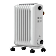 Fototapeta premium Radiant warmth: A close-up, studio shot showcases a modern oil-filled radiator, providing a sense of cozy warmth and efficient heating.