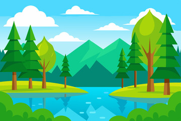 Obraz premium Serene Mountain Lake Landscape Tranquil Nature Scene with Lush Green Trees and Blue Waters