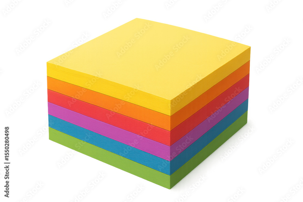 Poster rainbow colored sticky notes forming a neat stack, ideal for reminders, notes, and creative projects