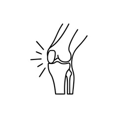 Obraz premium Knee joint pain icon – line illustration symbolizing arthritis, joint inflammation, and bone-related conditions