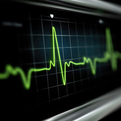 Green heartbeat line, medical monitor, hospital equipment, health care, emergency, and technology concept