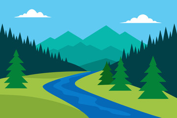 Serene Mountain River Landscape A Picturesque View of Nature's Beauty