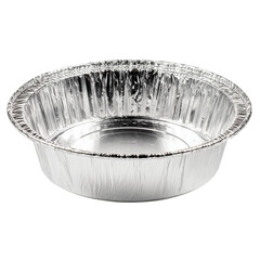 Aluminum Foil Food Container: A single, empty, round aluminum foil container, perfect for baking, serving, or storing food.  Its shiny, metallic surface reflects light.