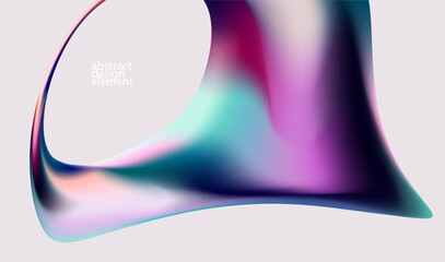 3D Holographic liquid shapes. Colorful iridescent bubble on white background. Abstract vector frame.