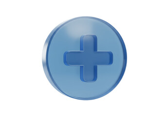 Fototapeta premium Blue Transparent Plus Button Render Shiny and Modern Design Element for User Interface and Graphic Design Needs